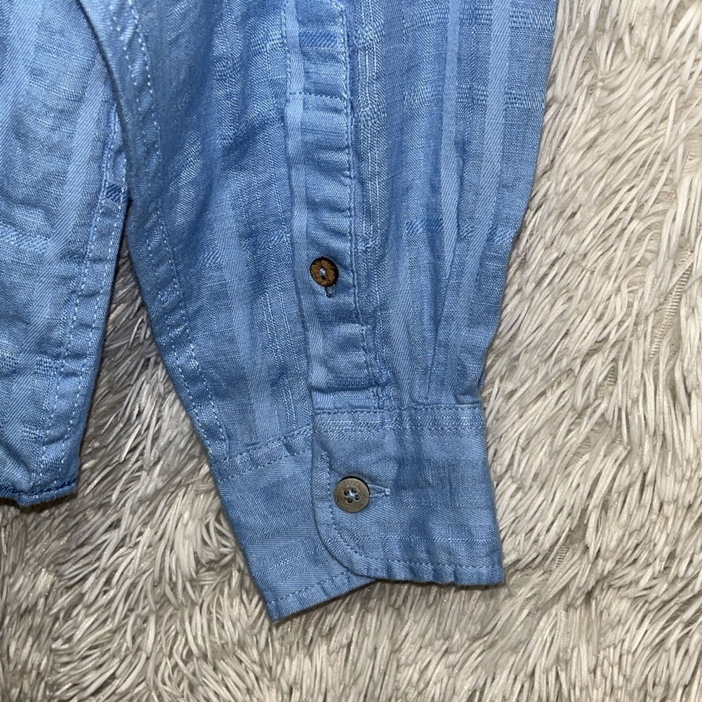 Roundtree & Yorke Caribbean Shirt Men's XL Blue Linen Blend Long Sleeve Casual - Picture 4 of 9